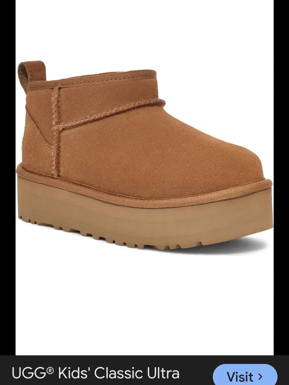 UGG Chestnut Suede Platform Ankle Boots Youth Size 2 Cozy Wool Blend Lined